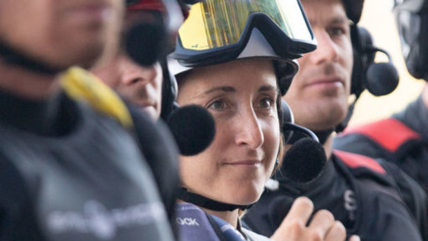 Strategist Manon Audinet (c) of France at Mrs Macquarie's Chair ahead of SailGP Sydney.
