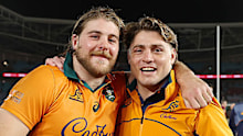 Fraser McReight and James O'Connor of the Wallabies pose for a photo.