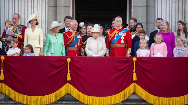 Queen Elizabeth II is joined by members of the royal family on the balcony of Buckingham Place to acknowledge the crowd after the Trooping the Colour ceremony, as she celebrates her official birthday 