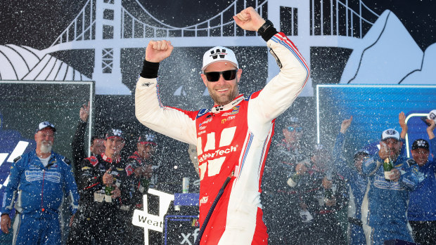 Shane Van Gisbergen, driver of the #97 WeatherTech Chevrolet, celebrates in victory lane after winning the NASCAR Xfinity Series Zip Buy Now, Pay Later 250 at Sonoma Raceway on June 08, 2024 in Sonoma, California. (Photo by Meg Oliphant/Getty Images)