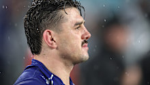 Reed Mahoney of the Bulldogs looks on after the round 12 NRL match between Canterbury Bulldogs and Dolphins at Accor Stadium on May 22, 2025, in Sydney, Australia. (Photo by Cameron Spencer/Getty Images)