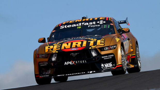 Matt Payne drives the Grove Racing Ford Mustang in practice during the Bathurst 1000, part of the 2023 Supercars Championship Series at Mount Panorama on October 06, 2023 in Bathurst, Australia. (Photo by Morgan Hancock/Getty Images)