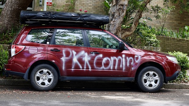 A vandalised car on Wellington Street in Woollahra.