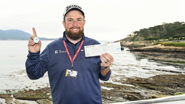 Shane Lowry of Ireland smiles with his scorecard and the Srixon ball he played for his hole-in-one on the seventh hole following the first round of the AT&T Pebble Beach Pro-Am at Pebble Beach Golf Links on January 30, 2025 in Pebble Beach, California. This was Lowrys third career ace on the TOUR. (Photo by Keyur Khamar/PGA TOUR via Getty Images)