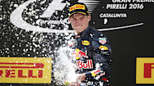 Circuit de Catalunya, Barcelona, Spain. Sunday 15 May 2016. Max Verstappen, Red Bull Racing, 1st Position, sprays the victory Champagne. (Photo by Glenn Dunbar/LAT Images)