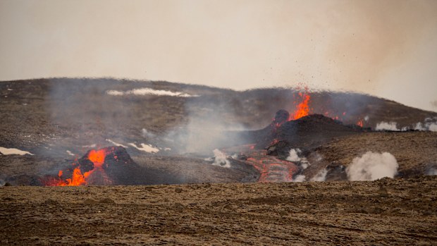 Officials say the new fissure is about 500 meters long and about one kilometre  from the original eruption site in the Geldinga Valley, Iceland.