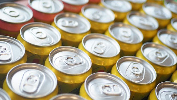 A row of soft drink cans.