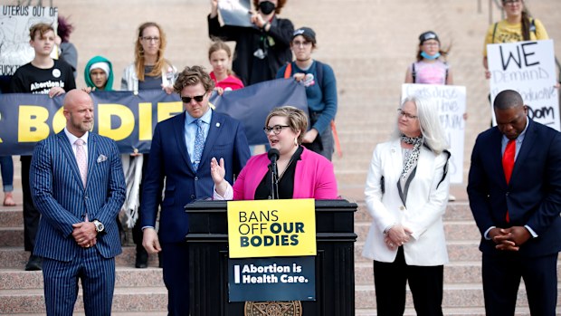 Rep. Emily Virgin spoke at a pro-choice rally and later said in a statement bills such as the abortion one hurt people. 