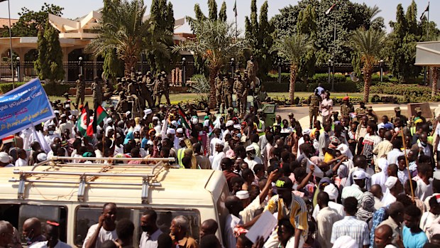 Sudanese protesters take part in a rally on Saturday, October. 16, 2021.