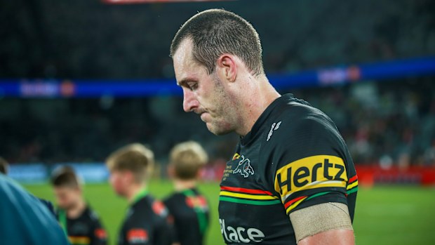 A dejected Isaah Yeo after the Panthers' loss to the Cowboys.
