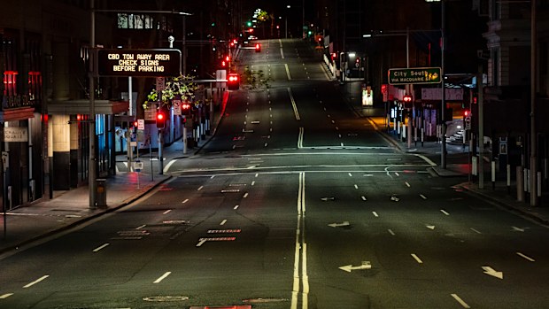 Night scenes of Sydney CBD during the lockdown.