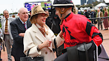 MELBOURNE, AUSTRALIA - OCTOBER 05: Jordan Childs is congratulated by Trainer Gai Waterhouse after riding Just Fine to win Race 7, the The Lexus Bart Cummings - Betting Odds during Melbourne Racing at Flemington Racecourse on October 05, 2024 in Melbourne, Australia. (Photo by Vince Caligiuri/Getty Images)
