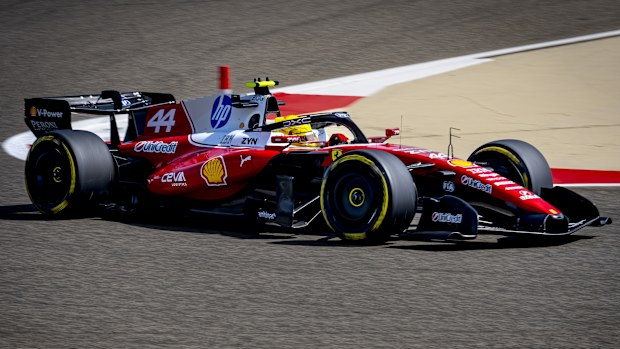 Formula 1 driver Lewis Hamilton of Scuderia Ferrari HP participates in the Formula 1 pre-season testing at the Bahrain International Circuit for the 2026 season in Sakhir, Bahrain, on February 12, 2026. (Photo by Marcel van Dorst/EYE4IMAGES/NurPhoto via Getty Images)