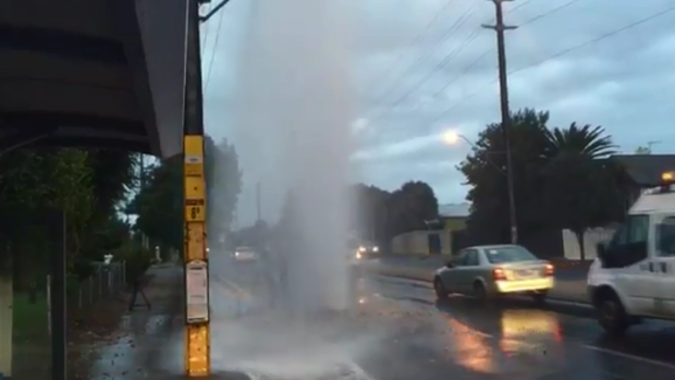 The burst main on Marion Road. (9NEWS)