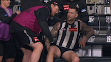 Jeremy Howe is subbed out against the Demons with a groin injury.