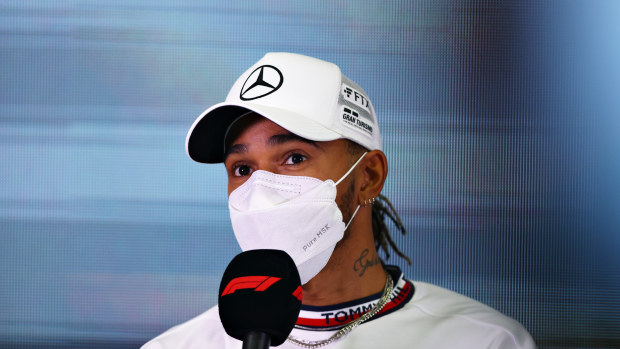 Lewis Hamilton speaks during the Drivers Press Conference on Day One of F1 pre-season testing.