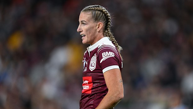 Ali Brigginshaw in action for Queensland during Women's State of Origin game one at Suncorp Stadium in Brisbane.