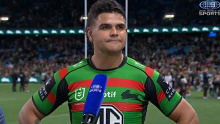 Latrell Mitchell speaks to Nine after South Sydney's win over Cronulla.