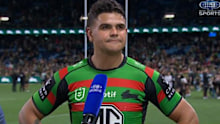 Latrell Mitchell speaks to Nine after South Sydney's win over Cronulla.