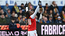 Eberechi Eze celebrates scoring Arsenal's 2nd goal during the Emirates FA Cup.
