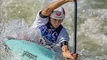 Noemie Fox muscling down the course.