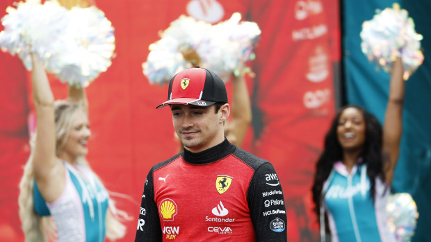 Charles Leclerc of Monaco and Ferrari walks out onto the grid prior to the F1 Grand Prix of Miami at Miami International Autodrome on May 07, 2023 in Miami, Florida. (Photo by Chris Graythen/Getty Images)