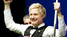 Australia's Neil Robertson celebrates making a 147 against England's Jack Lisowski during day 10 of the World Snooker Championships at The Crucible, Sheffield.