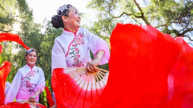 Circular Quay, Sydney - 9th February 2019. City of Sydney present Sydney Lunar Festival. Community dance groups perform for the Lunar Spectacular Show.