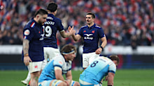 French players celebrate after the win over Scotland. 
