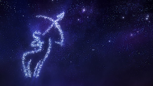 Sagittarius zodiac sign on space background
