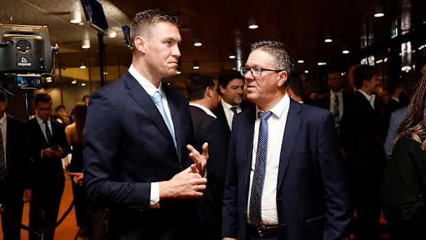 AFLPA President Paul Marsh and Melbourne defender Tom McDonald.