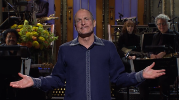 Woody Harrelson during his recent SNL monologue and hosting appearance. February 2023.