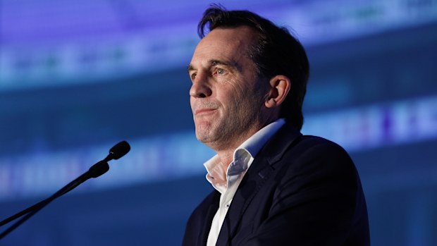 Andrew Dillon, Chief Executive Officer of the AFL speaks during the FightMND Big Freeze 10 launch event at the LUME on May 08, 2024 in Melbourne, Australia. (Photo by Dylan Burns/AFL Photos via Getty Images)