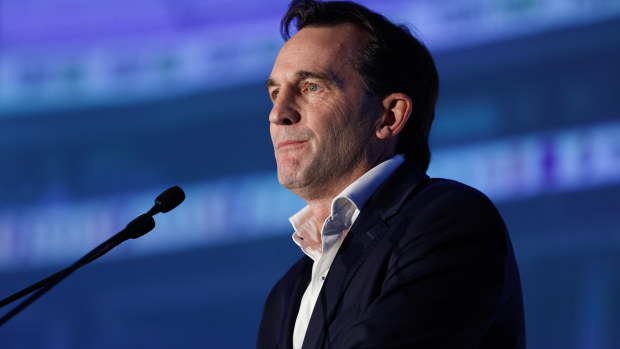 Andrew Dillon, Chief Executive Officer of the AFL speaks during the FightMND Big Freeze 10 launch event at the LUME on May 08, 2024 in Melbourne, Australia. (Photo by Dylan Burns/AFL Photos via Getty Images)