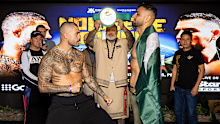 Tyson Pedro and Taimoor Khan face off at the weigh-ins. 