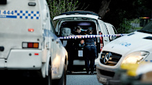 NSW police forensic officers at a crime scene on Wildthorn Avenue in Dural investigating the kidnapping of Chris Baghsarian. Dural, NSW. February 20, 2026.