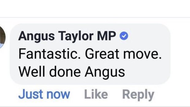 Angus Taylor social media comment
