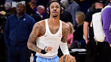 Ja Morant #12 of the Memphis Grizzlies warms up before a game against the Los Angeles Lakers during the playoffs.