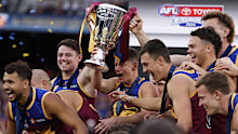 MELBOURNE, AUSTRALIA - SEPTEMBER 28: The Lions pose for a team photo after winning the AFL Grand Final match between Sydney Swans and Brisbane Lions at Melbourne Cricket Ground, on September 28, 2024, in Melbourne, Australia. (Photo by Daniel Pockett/AFL Photos/Getty Images)