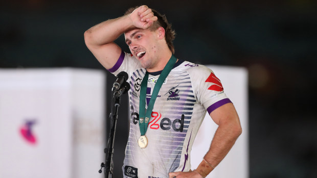 Ryan Papenhuyzen pictured after winning the 2020 Clive Churchill Medal.