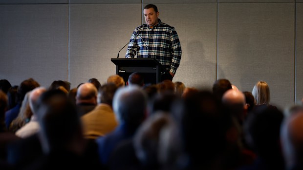 Robert's son David, who works for Fremantle, speaking at the funeral.
