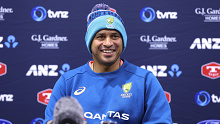 WELLINGTON, NEW ZEALAND - FEBRUARY 27: Usman Khawaja of Australia speaks to media during a nets session ahead of the First Test in the series between New Zealand and Australia at Basin Reserve on February 27, 2024 in Wellington, New Zealand. (Photo by Hagen Hopkins/Getty Images)