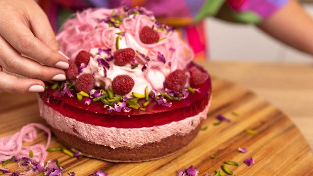 Jelly topped Turkish delight cheesecake