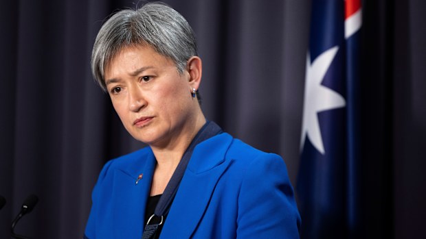 Minister for Foreign Affairs Penny Wong during a press conference at Parliament House in Canberra on Monday 8 August 2022. fedpol Photo: Alex Ellinghausen