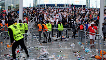 Hundreds of ticketless fans got into Wembley and fought with stewards after areas around the stadium became packed hours before the Euro 2020 final kicked off.