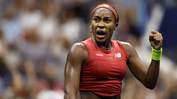 Coco Gauff of the United States celebrates a point against Aryna Sabalenka of Belarus during their Women's Singles Final match on Day Thirteen of the 2023 US Open at the USTA Billie Jean King National Tennis Center on September 09, 2023 in the Flushing neighborhood of the Queens borough of New York City. (Photo by Sarah Stier/Getty Images)