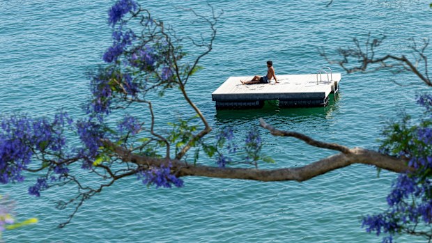 People brave the early morning ahead of the record-breaking heat at Redleaf Pool, Rose Bay, in Sydney, Wednesday, 22 October 2025. Total fire bans in place across NSW amid forecasts of record-breaking heat, extreme fire danger and dangerous winds.