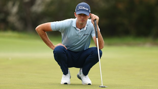 Elvis Smylie lines up his putt on the 17th green during the first round of the 2025 Australian Open.