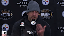 Aaron Rodgers speaks to media after the Steelers' playoff exit.