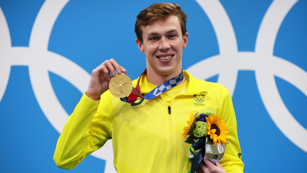 Gold medalist Zac Stubblety-Cook of Australia poses with the gold medal for the Men's 200m Breaststroke Final on day six.